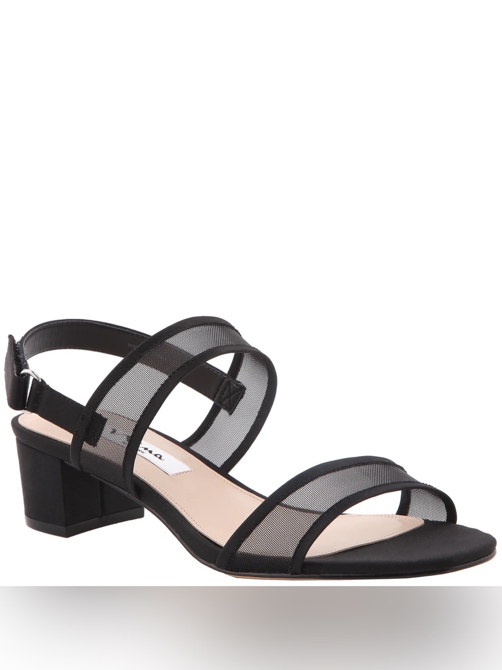 Black Mesh Strappy Block Heel Sandals